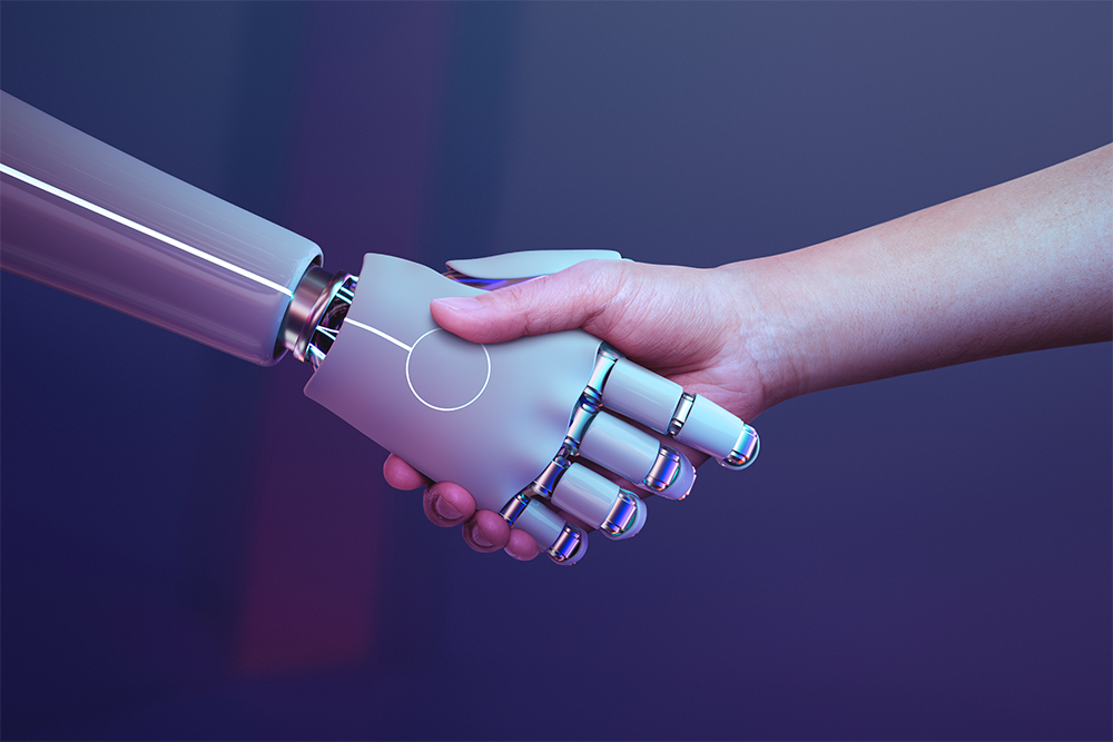 Two robots shaking hand